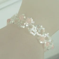 Bracelet M Rose Gold filled 14K - Arabesque Rose Quartz-Satin white - Bracelet M Rose Gold filled 14K - Rose Gold filled 14K